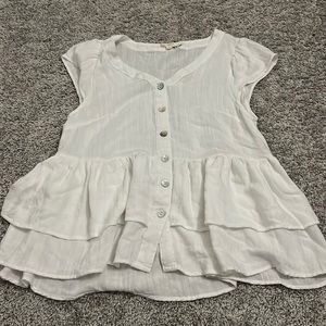 Francesca’s White Button Down Tiered Peplum Top